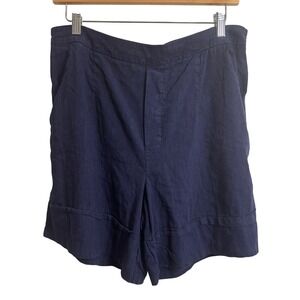 Kut from the Kloth Womens Large Navy Blue Nicole Linen Blend Tiered Hem Shorts